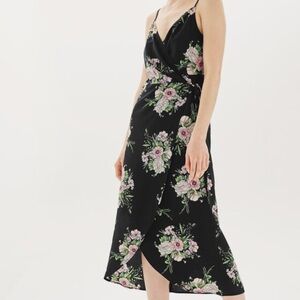 Topshop black pink Floral Wrap Dress romantic feminine Sz 2